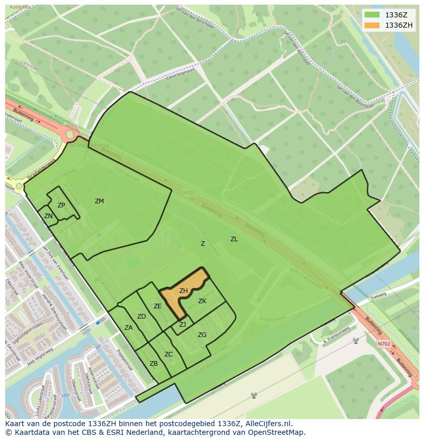 Afbeelding van het postcodegebied 1336 ZH op de kaart.