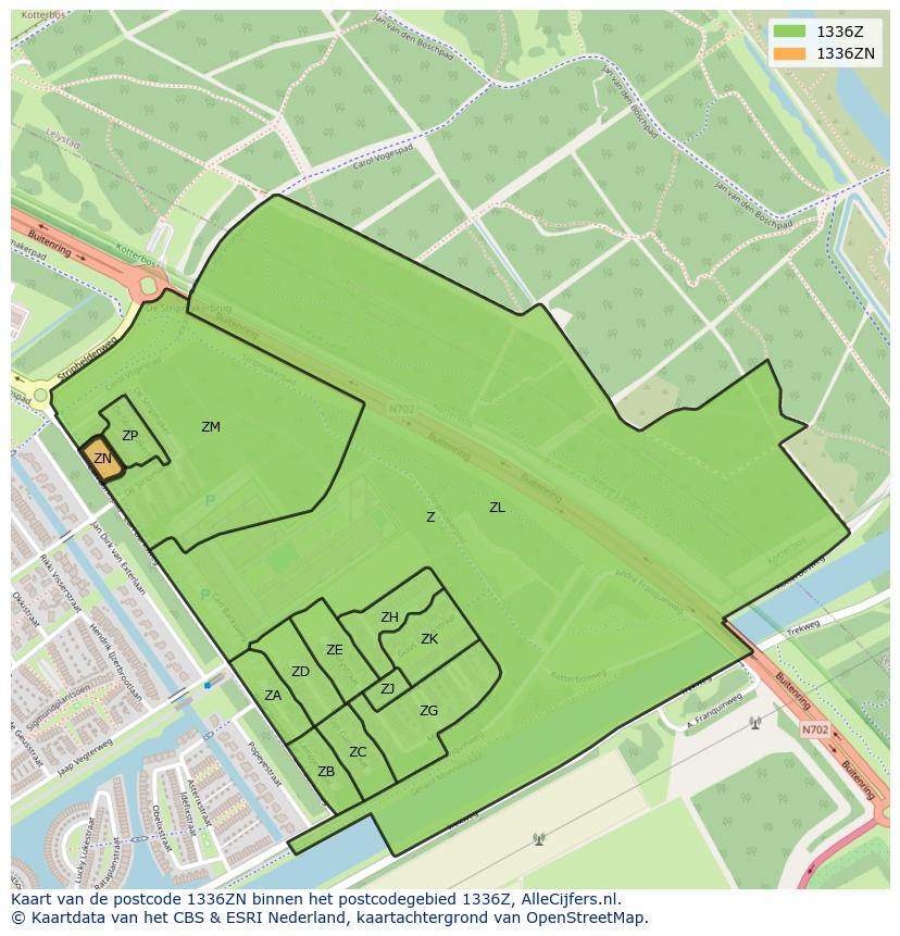 Afbeelding van het postcodegebied 1336 ZN op de kaart.