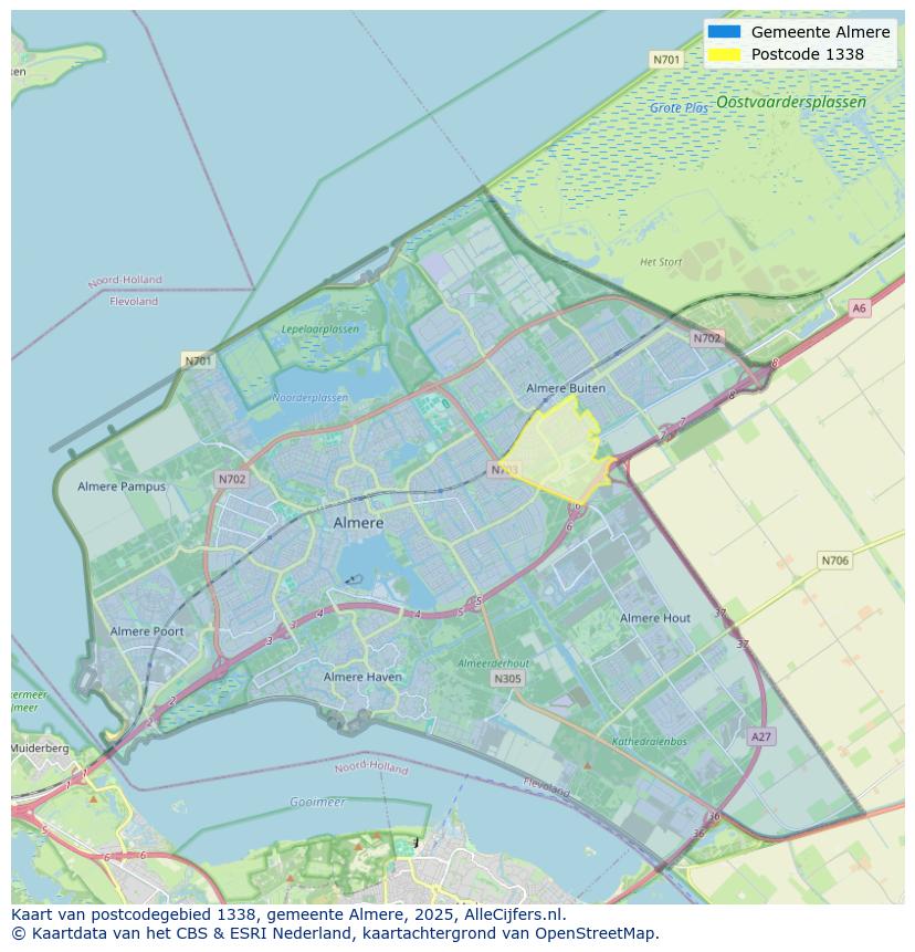 Afbeelding van het postcodegebied 1338 op de kaart.