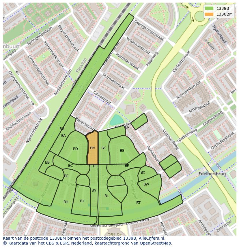 Afbeelding van het postcodegebied 1338 BM op de kaart.