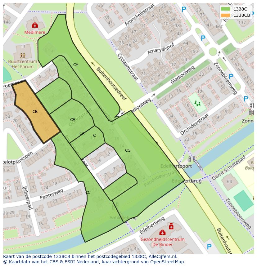Afbeelding van het postcodegebied 1338 CB op de kaart.