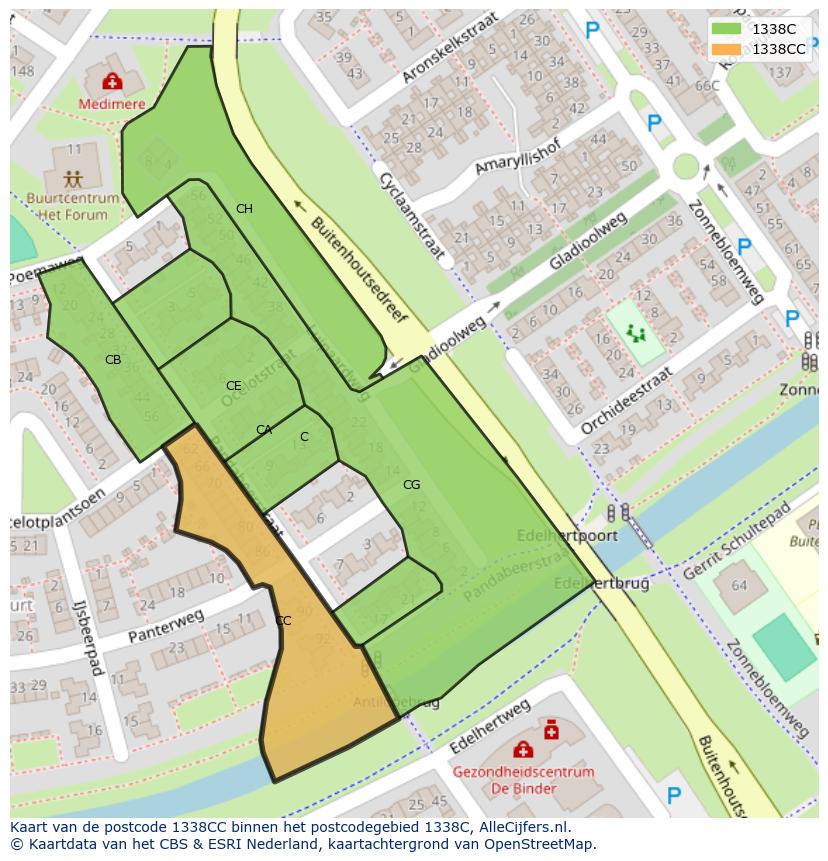 Afbeelding van het postcodegebied 1338 CC op de kaart.