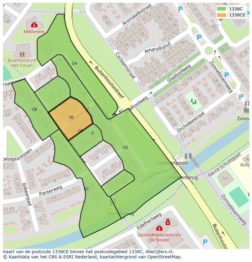 Afbeelding van het postcodegebied 1338 CE op de kaart.