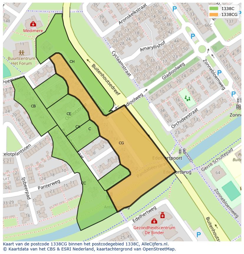Afbeelding van het postcodegebied 1338 CG op de kaart.