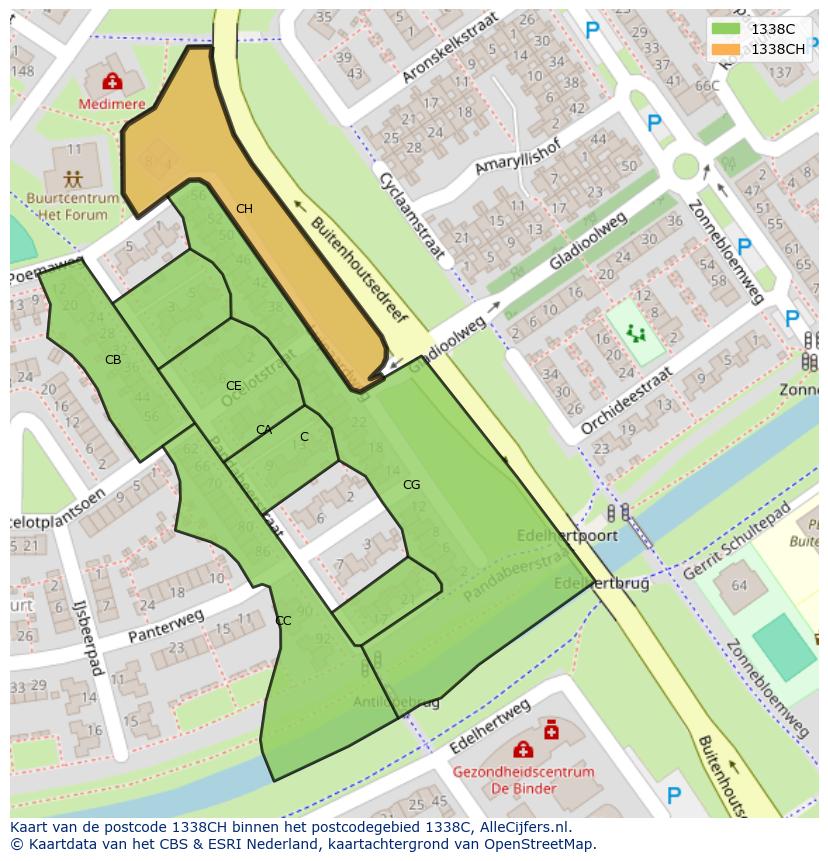 Afbeelding van het postcodegebied 1338 CH op de kaart.