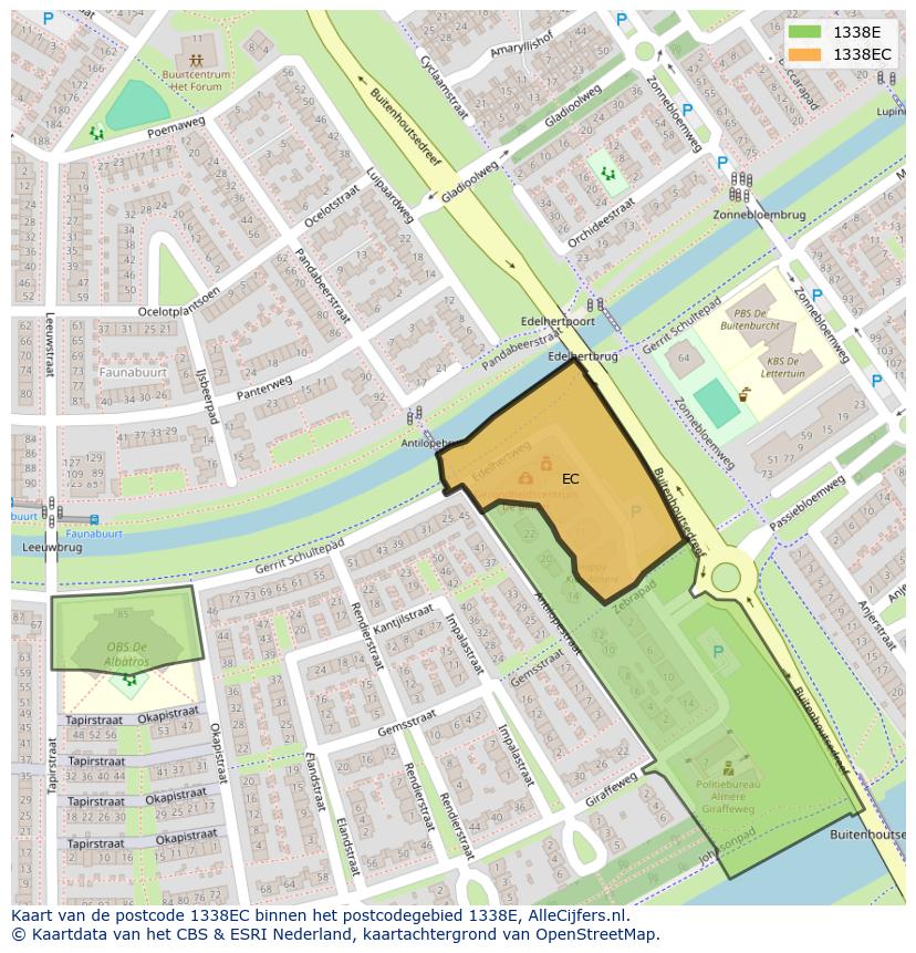 Afbeelding van het postcodegebied 1338 EC op de kaart.