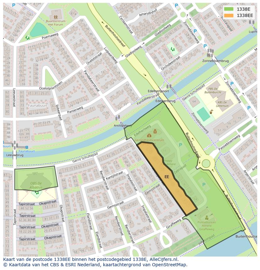 Afbeelding van het postcodegebied 1338 EE op de kaart.