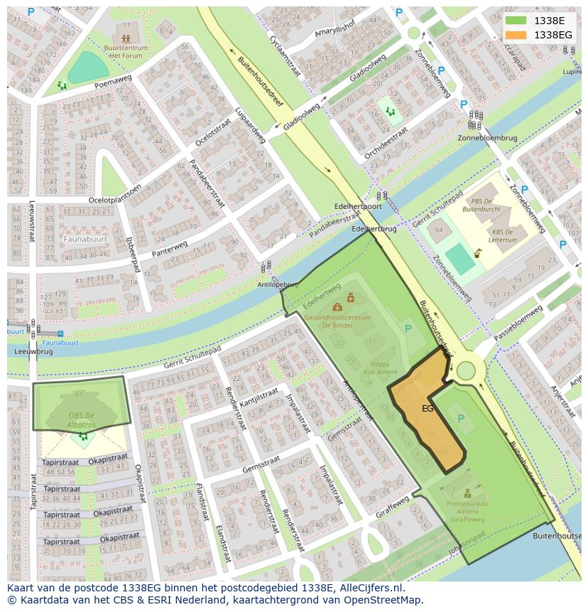 Afbeelding van het postcodegebied 1338 EG op de kaart.