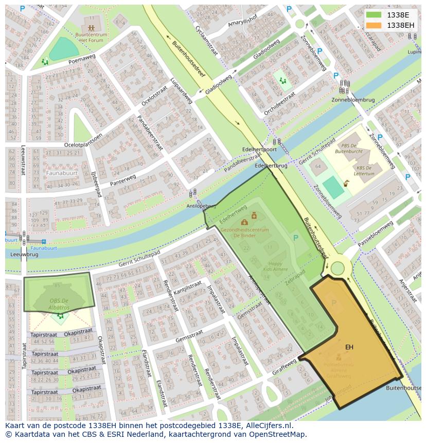 Afbeelding van het postcodegebied 1338 EH op de kaart.