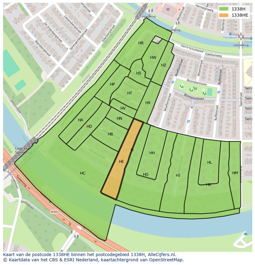Afbeelding van het postcodegebied 1338 HE op de kaart.