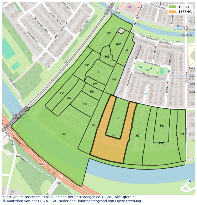 Afbeelding van het postcodegebied 1338 HG op de kaart.