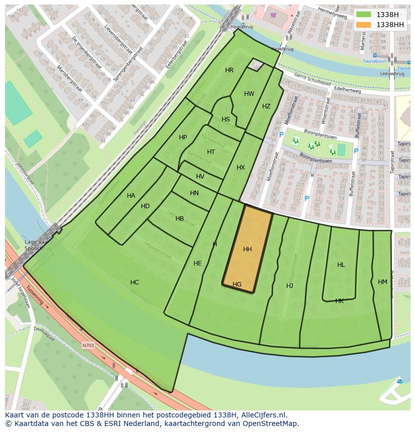 Afbeelding van het postcodegebied 1338 HH op de kaart.