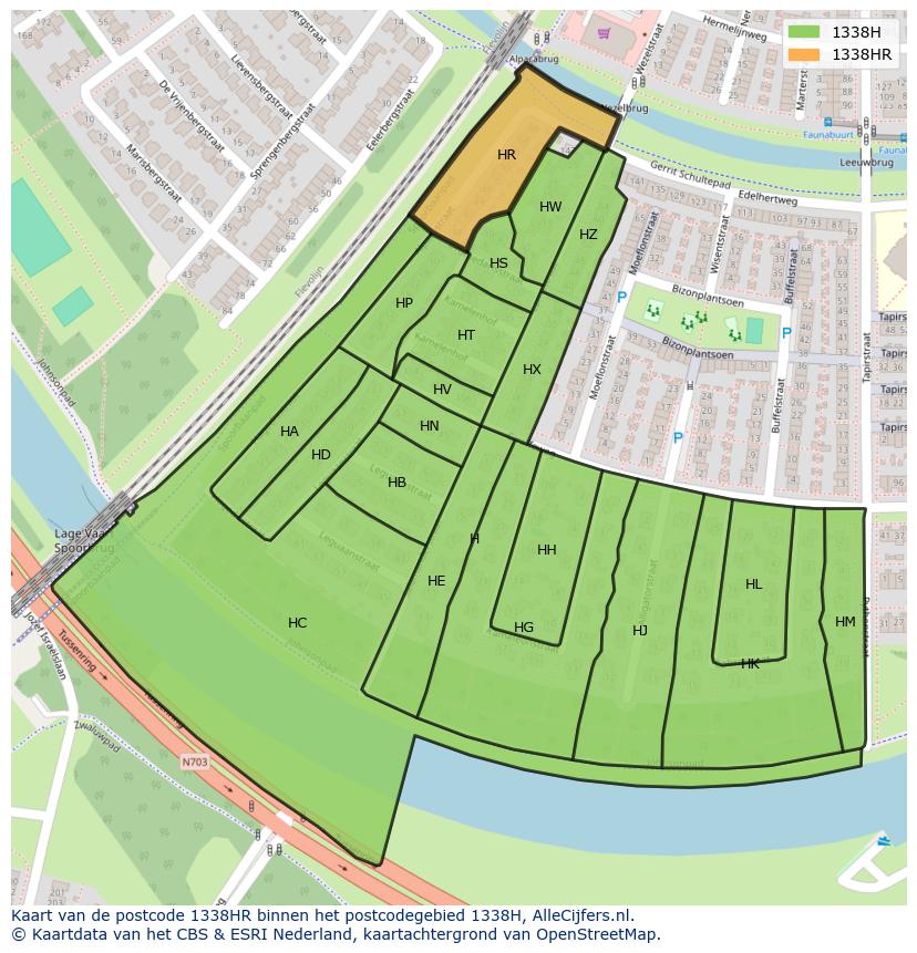 Afbeelding van het postcodegebied 1338 HR op de kaart.
