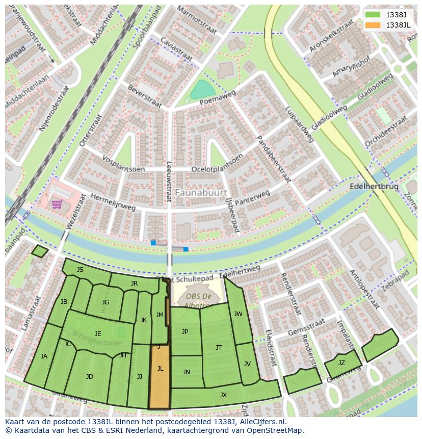 Afbeelding van het postcodegebied 1338 JL op de kaart.