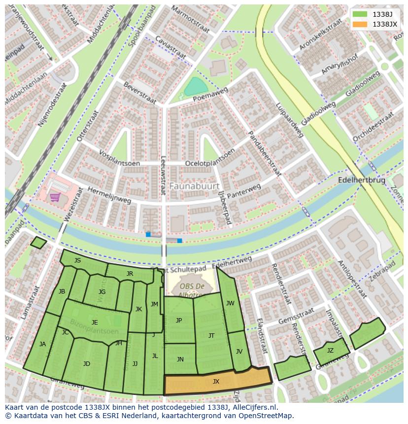 Afbeelding van het postcodegebied 1338 JX op de kaart.