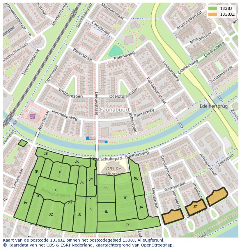 Afbeelding van het postcodegebied 1338 JZ op de kaart.