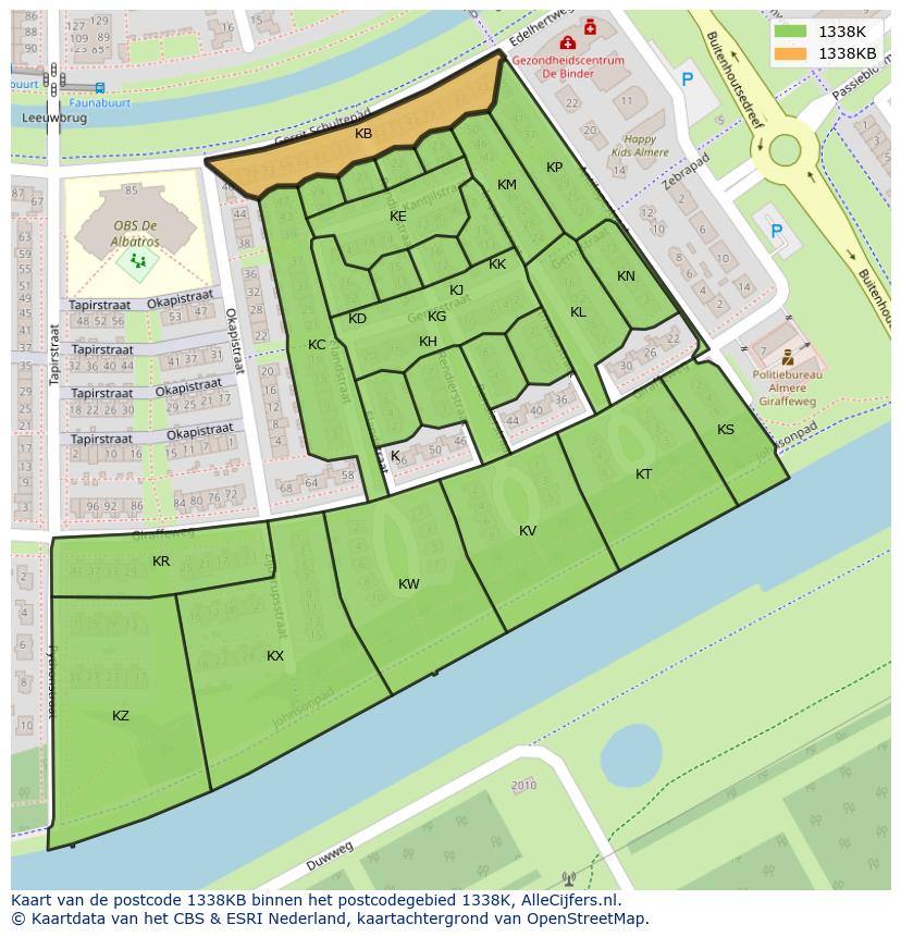 Afbeelding van het postcodegebied 1338 KB op de kaart.