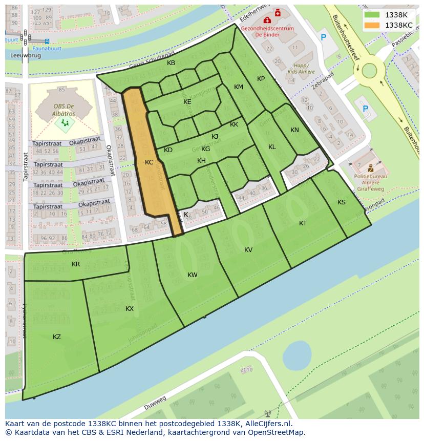 Afbeelding van het postcodegebied 1338 KC op de kaart.