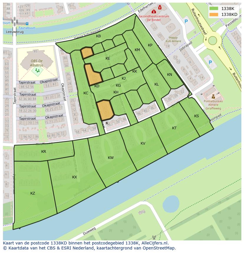 Afbeelding van het postcodegebied 1338 KD op de kaart.