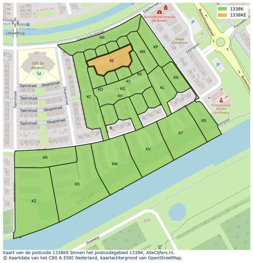 Afbeelding van het postcodegebied 1338 KE op de kaart.