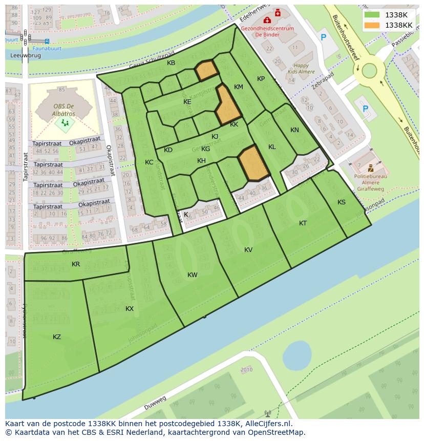 Afbeelding van het postcodegebied 1338 KK op de kaart.