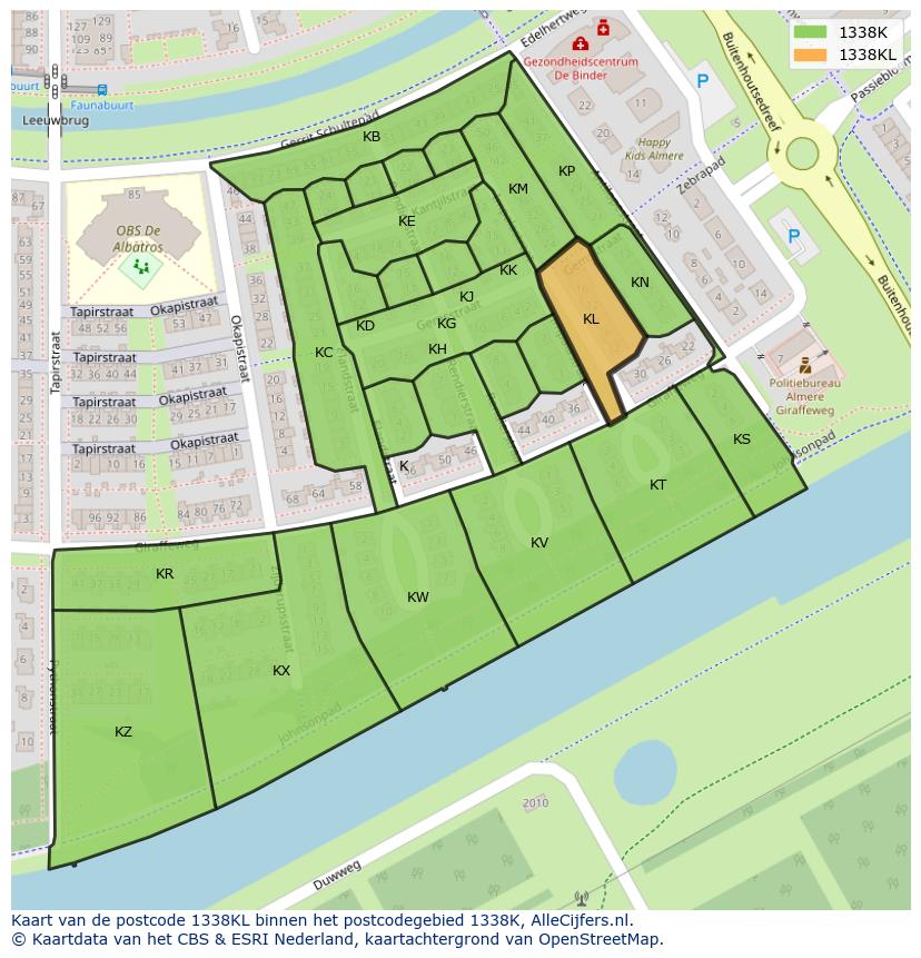 Afbeelding van het postcodegebied 1338 KL op de kaart.