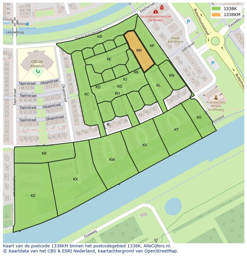 Afbeelding van het postcodegebied 1338 KM op de kaart.