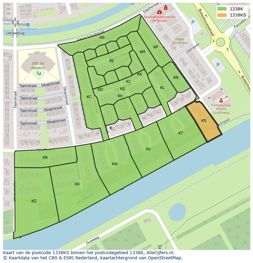 Afbeelding van het postcodegebied 1338 KS op de kaart.