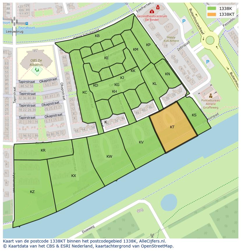 Afbeelding van het postcodegebied 1338 KT op de kaart.