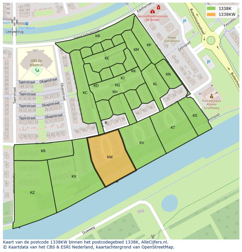 Afbeelding van het postcodegebied 1338 KW op de kaart.