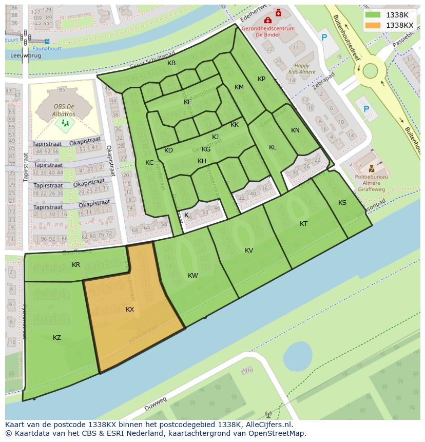Afbeelding van het postcodegebied 1338 KX op de kaart.