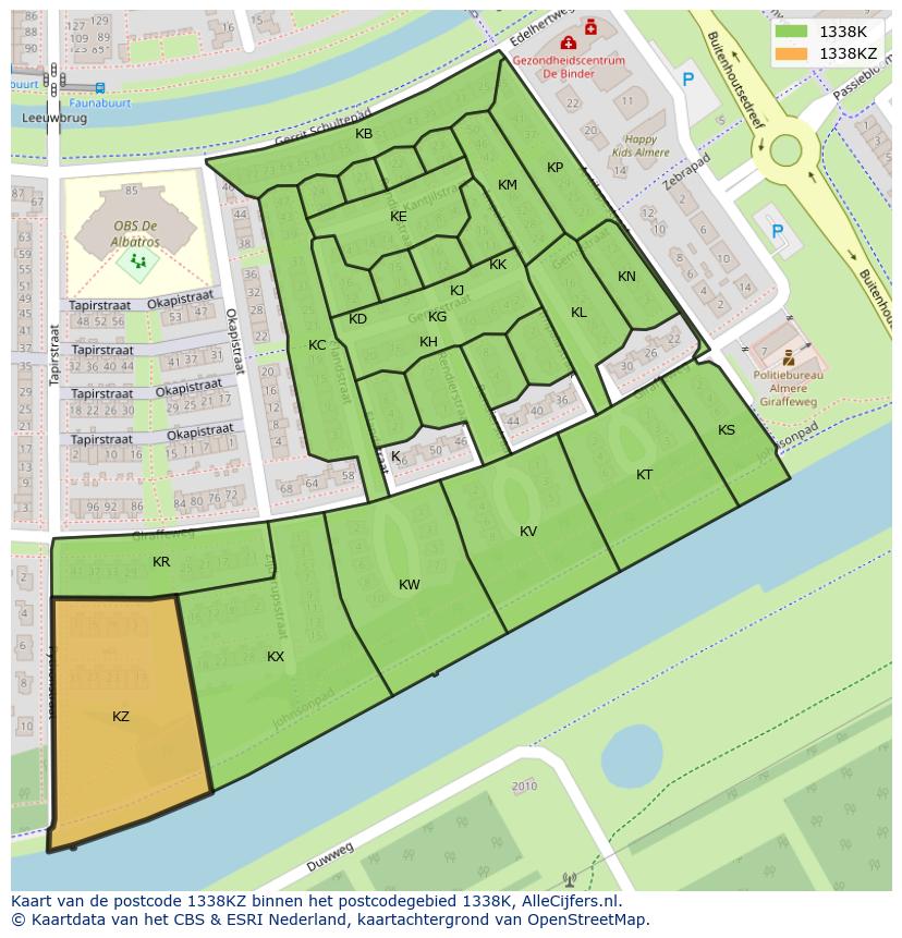 Afbeelding van het postcodegebied 1338 KZ op de kaart.