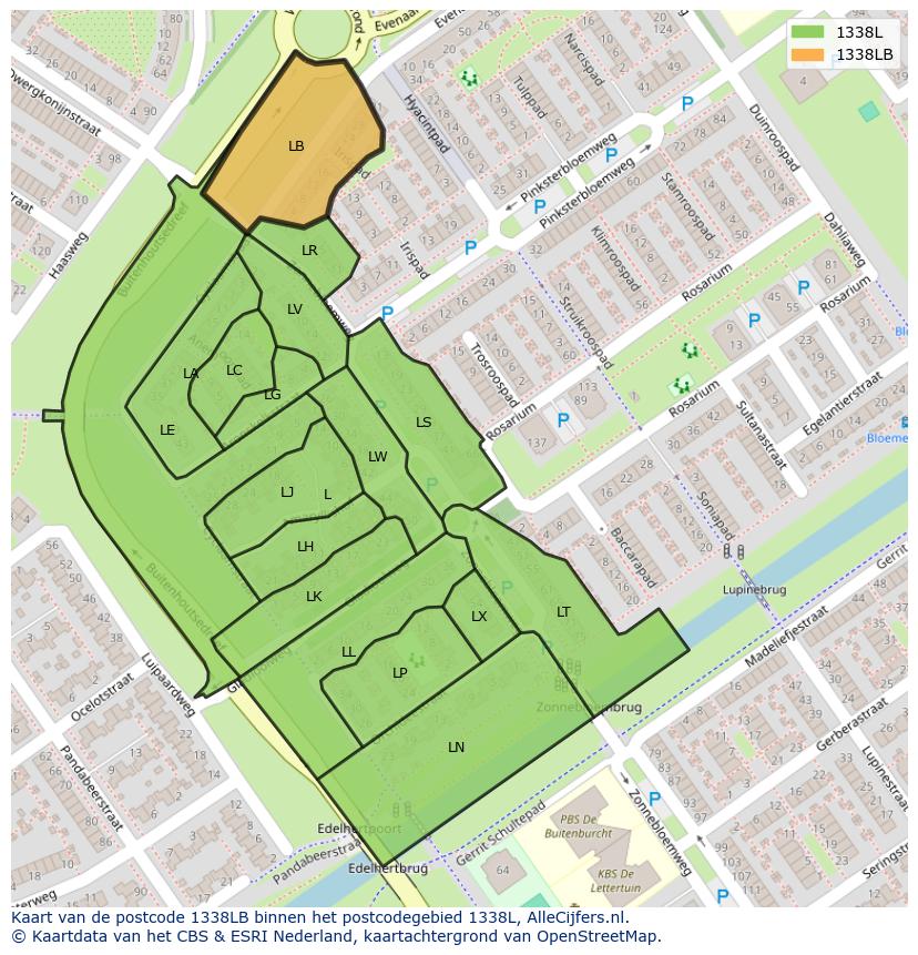 Afbeelding van het postcodegebied 1338 LB op de kaart.
