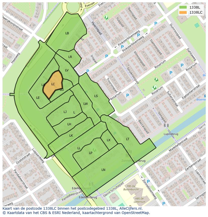 Afbeelding van het postcodegebied 1338 LC op de kaart.