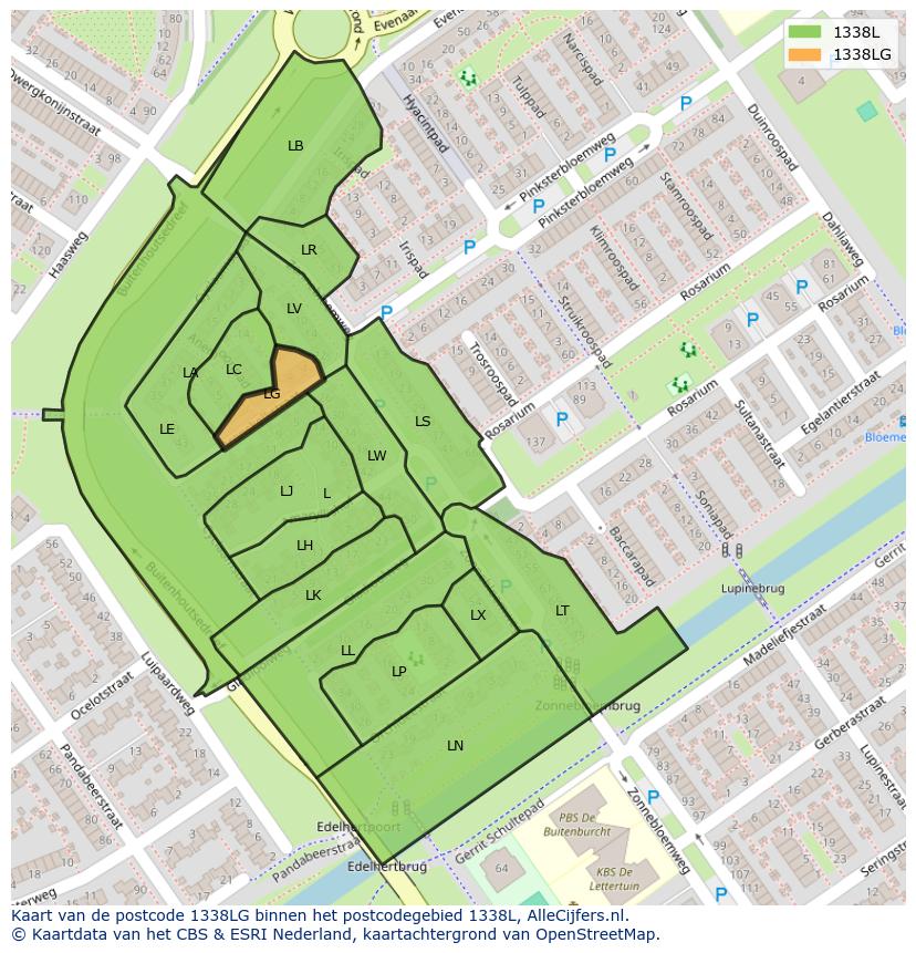 Afbeelding van het postcodegebied 1338 LG op de kaart.