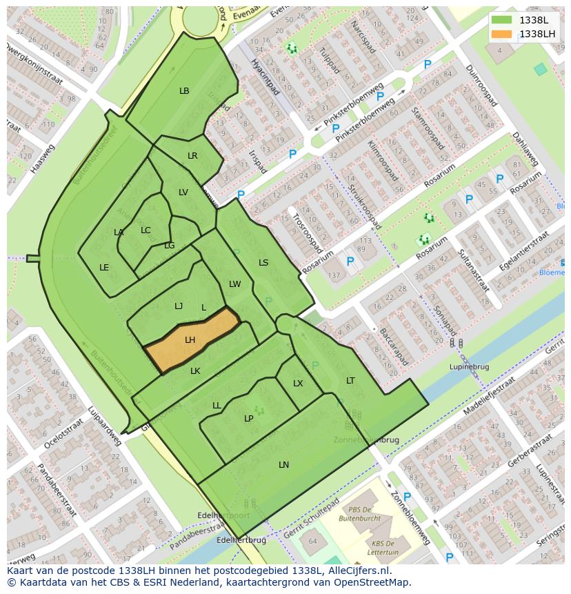 Afbeelding van het postcodegebied 1338 LH op de kaart.