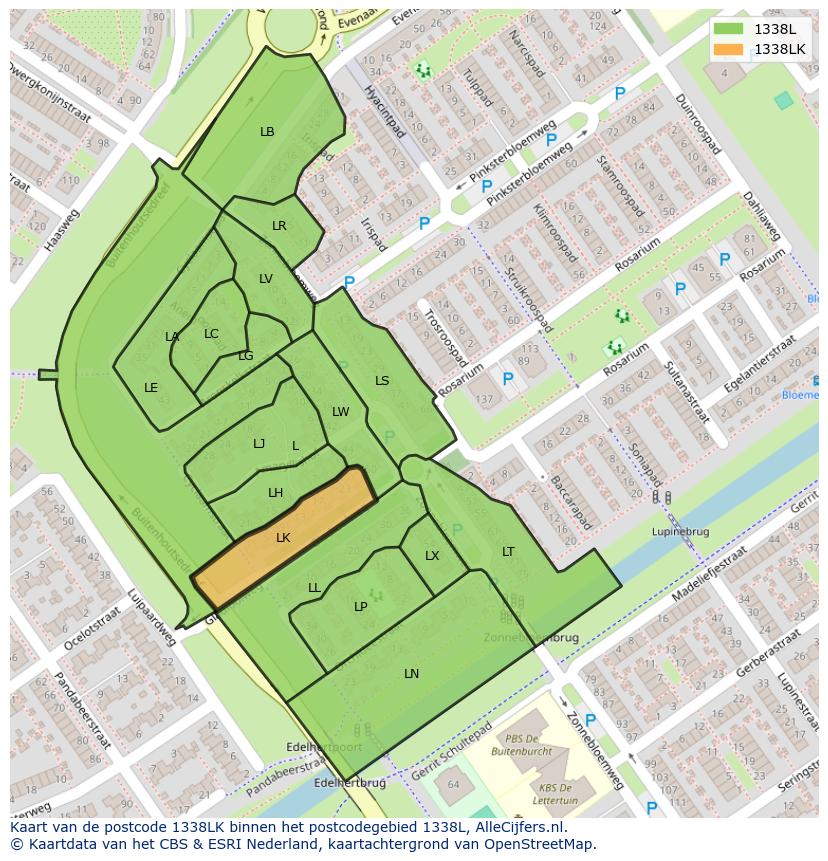 Afbeelding van het postcodegebied 1338 LK op de kaart.
