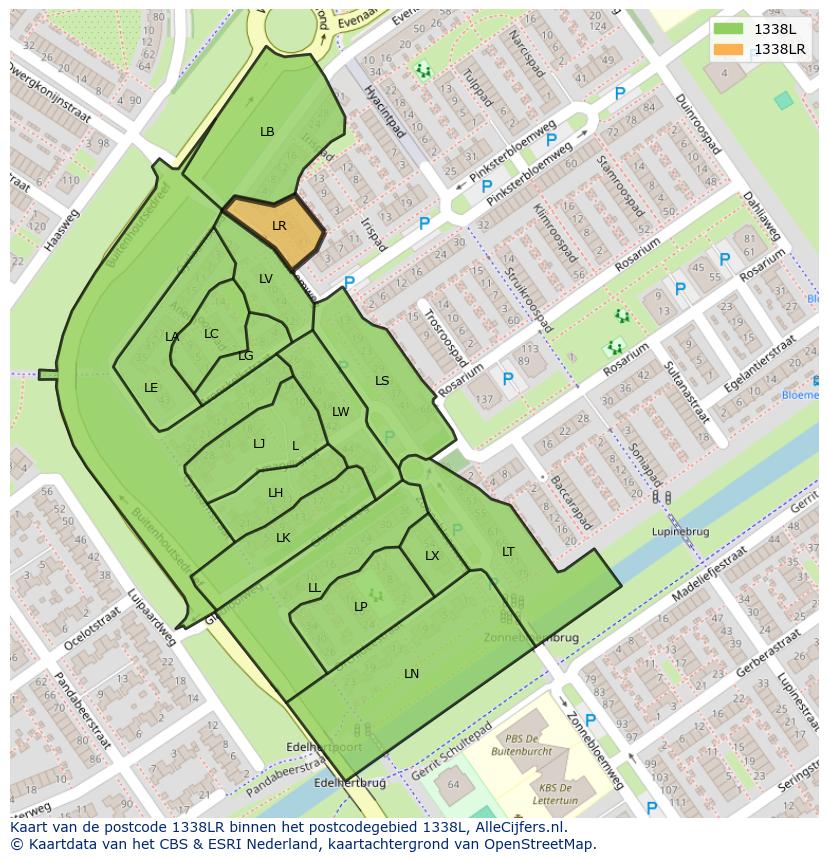 Afbeelding van het postcodegebied 1338 LR op de kaart.