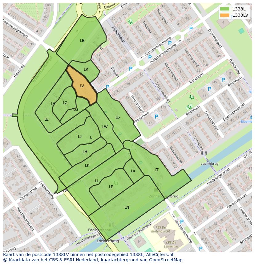 Afbeelding van het postcodegebied 1338 LV op de kaart.