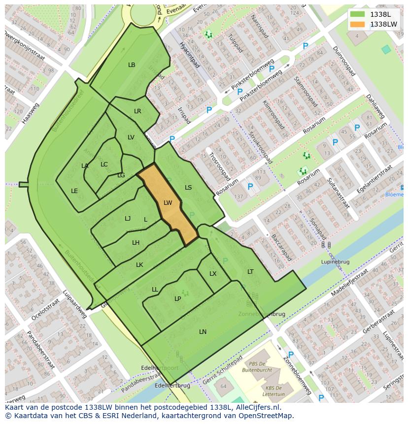 Afbeelding van het postcodegebied 1338 LW op de kaart.