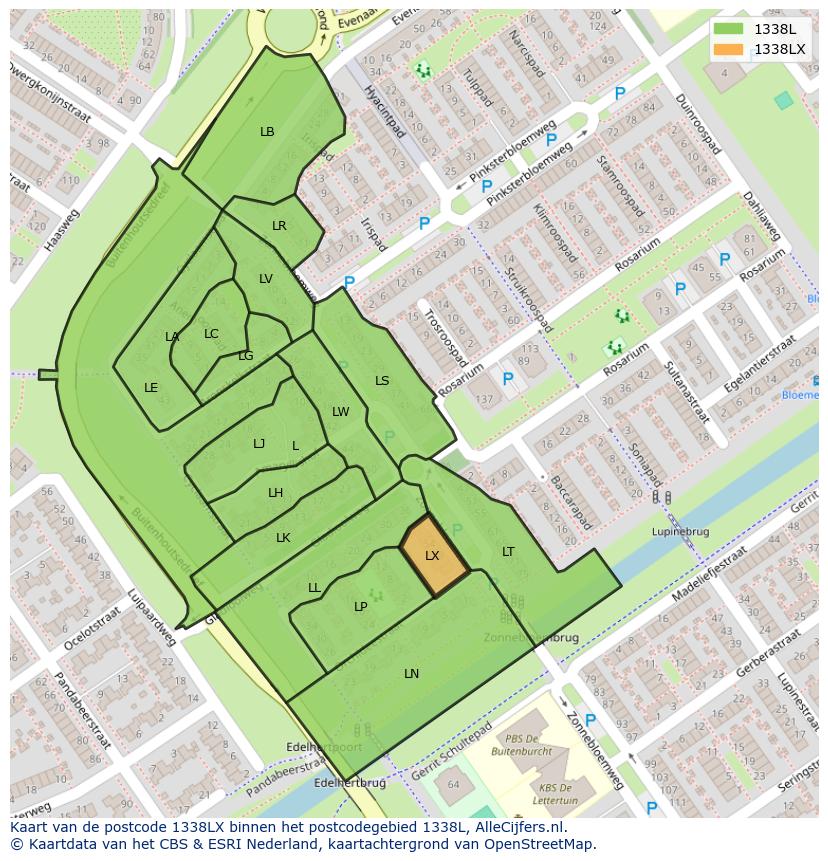 Afbeelding van het postcodegebied 1338 LX op de kaart.
