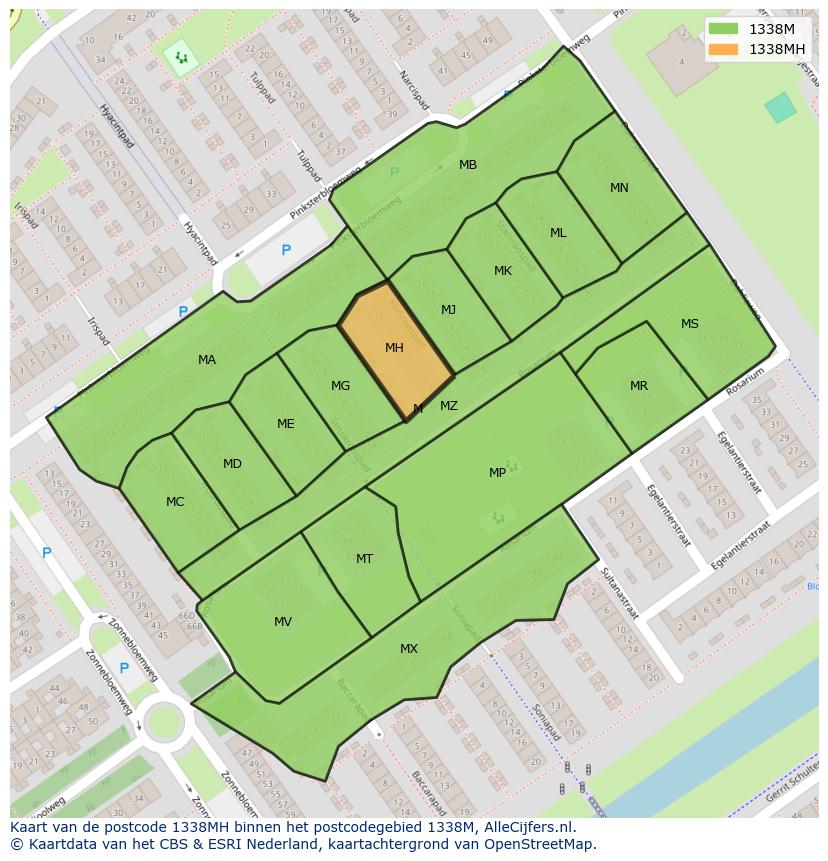 Afbeelding van het postcodegebied 1338 MH op de kaart.