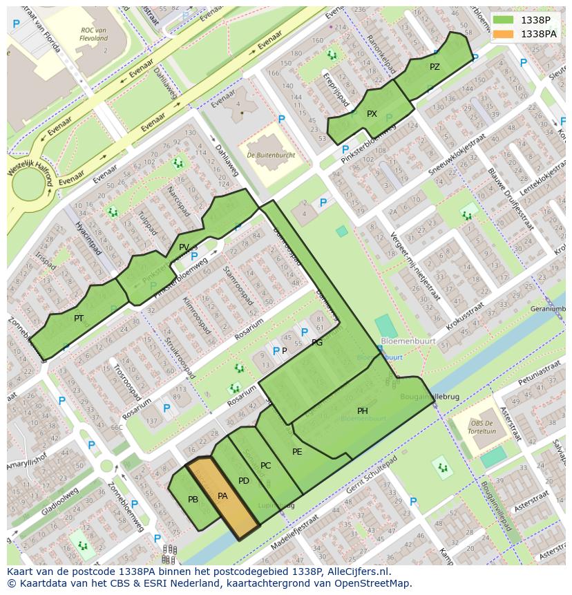 Afbeelding van het postcodegebied 1338 PA op de kaart.