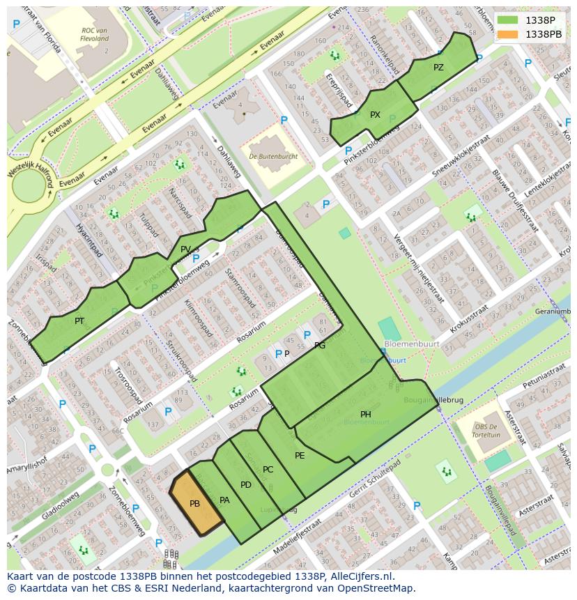 Afbeelding van het postcodegebied 1338 PB op de kaart.