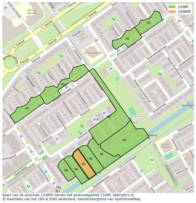Afbeelding van het postcodegebied 1338 PD op de kaart.