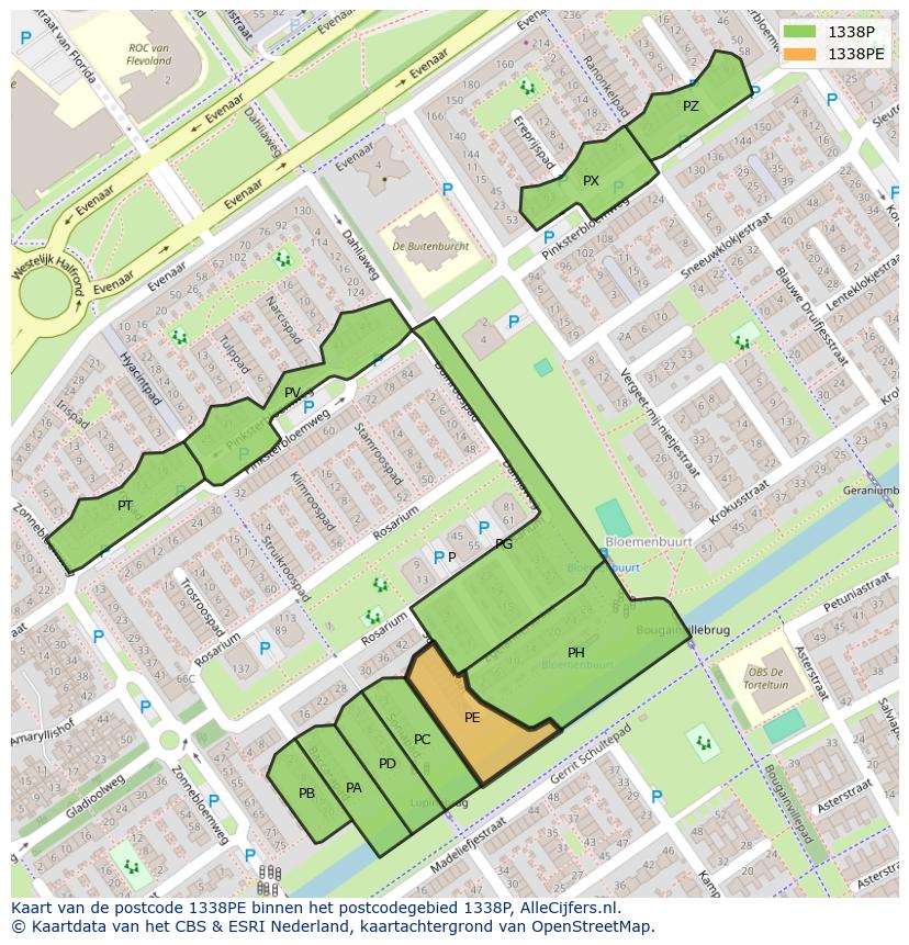 Afbeelding van het postcodegebied 1338 PE op de kaart.