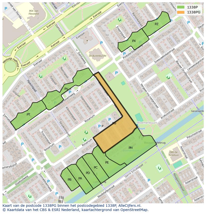 Afbeelding van het postcodegebied 1338 PG op de kaart.