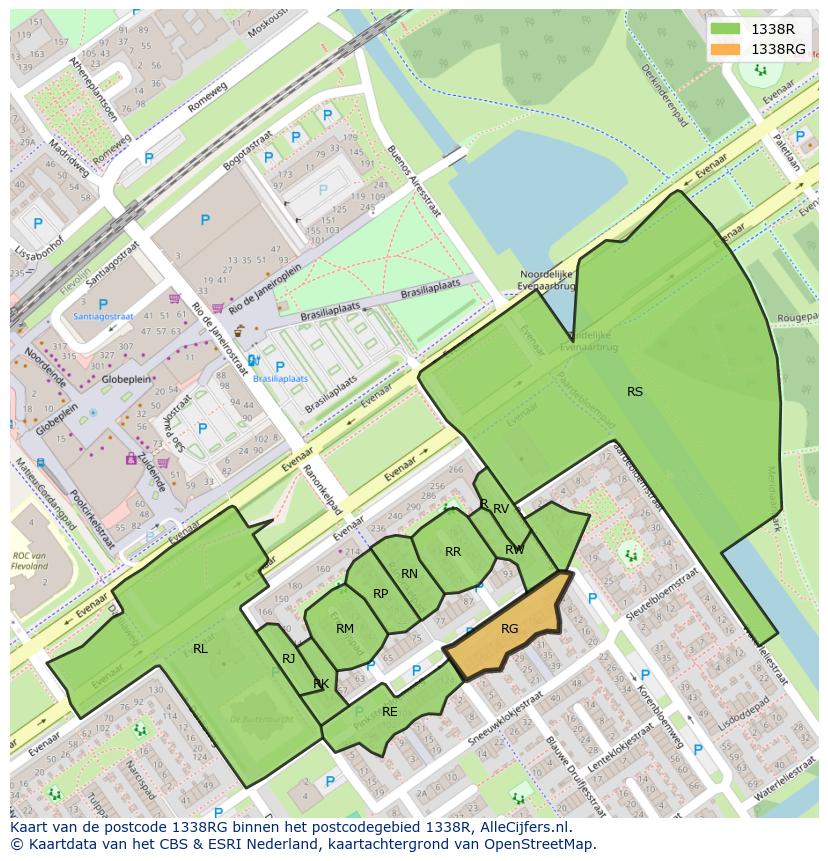 Afbeelding van het postcodegebied 1338 RG op de kaart.