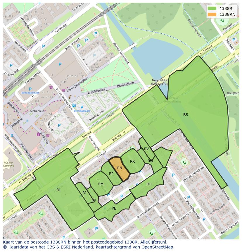 Afbeelding van het postcodegebied 1338 RN op de kaart.