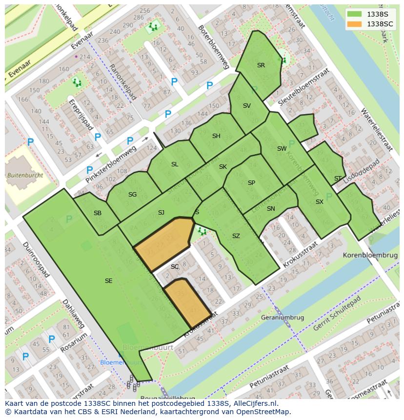Afbeelding van het postcodegebied 1338 SC op de kaart.